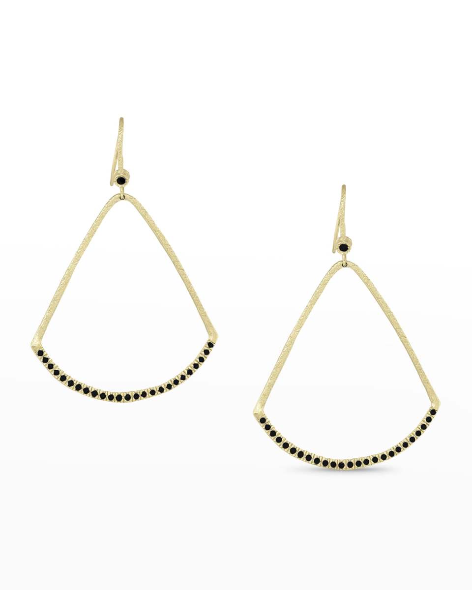 18k Yellow Gold Black Diamond Teardrop Hoop Earrings